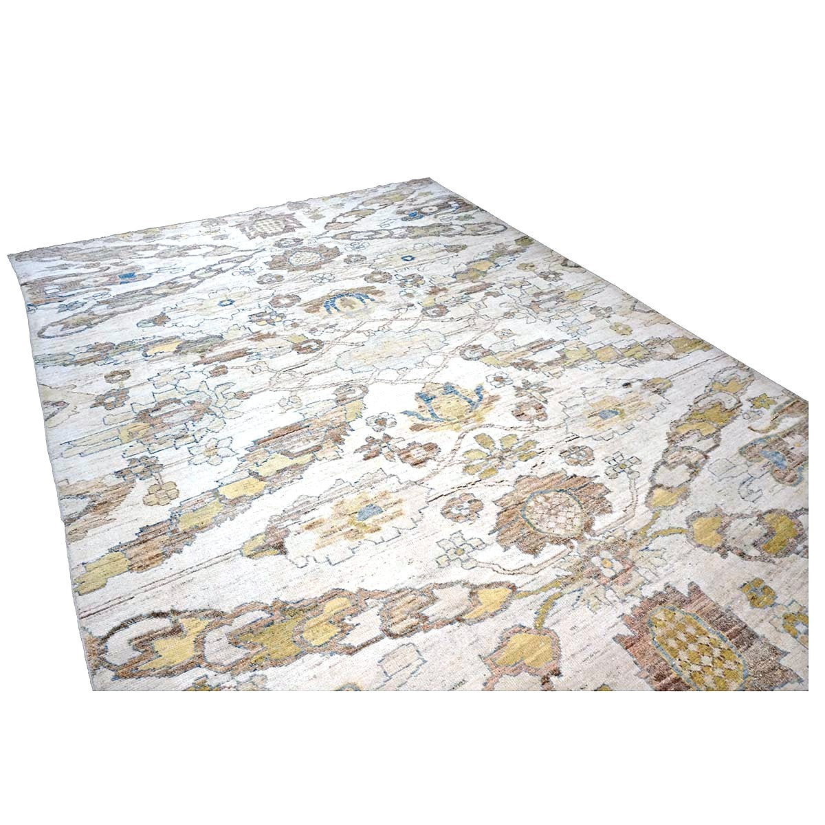 21st Century Turkish Oushak Wool 10X13 Gold, Ivory & Slate Blue Handmade Area Rug #1144129