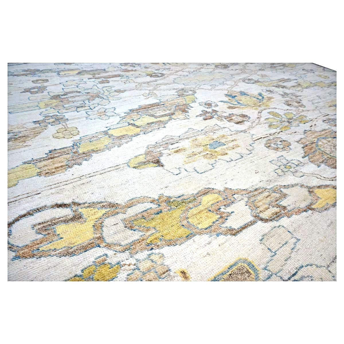 21st Century Turkish Oushak Wool 10X13 Gold, Ivory & Slate Blue Handmade Area Rug #1144129