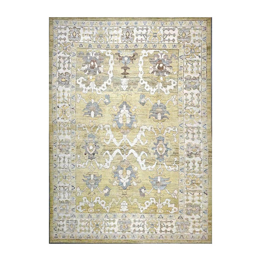 21st Century Turkish Oushak Wool 9X13 Gold, Ivory & Gray Handmade Area Rug #1144134