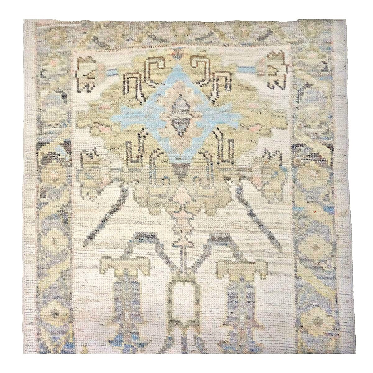 21st Century Turkish Oushak Wool 3X19 Yellow, Ivory & Charcoal Handmade Runner Rug #1144136