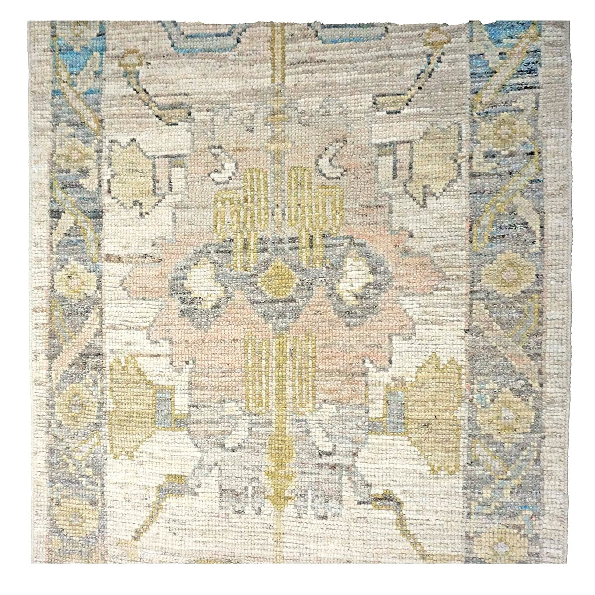 21st Century Turkish Oushak Wool 3X19 Yellow, Ivory & Charcoal Handmade Runner Rug #1144136