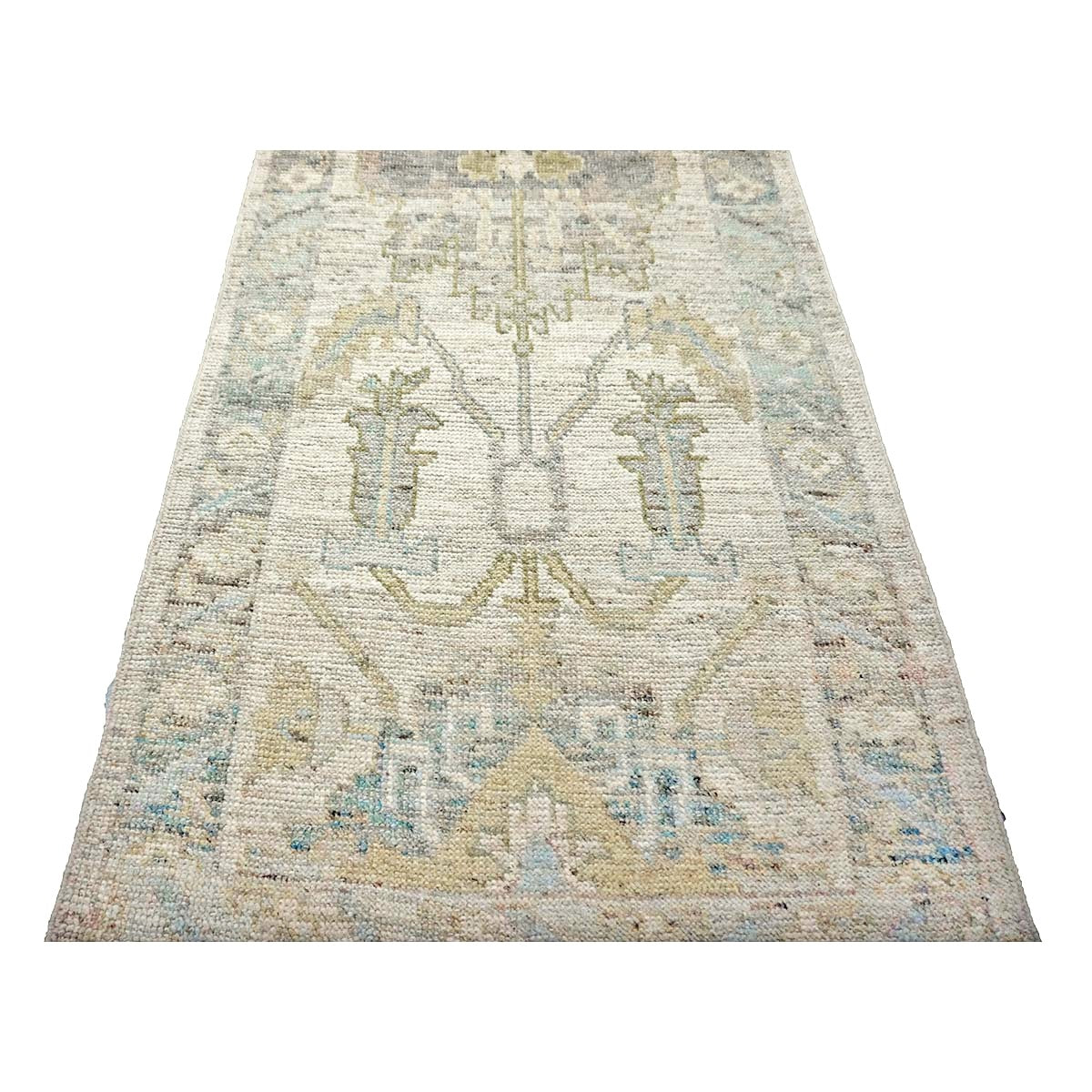 21st Century Turkish Oushak Wool 3X19 Yellow, Ivory & Charcoal Handmade Runner Rug #1144136