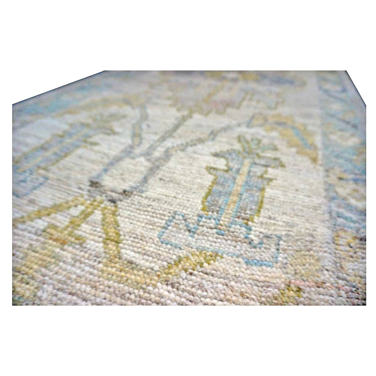 21st Century Turkish Oushak Wool 3X19 Yellow, Ivory & Charcoal Handmade Runner Rug #1144136
