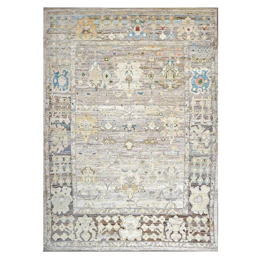 21st Century Turkish Oushak Wool 9X13 Charcoal, Tan & Blue Handmade Area Rug #1144139