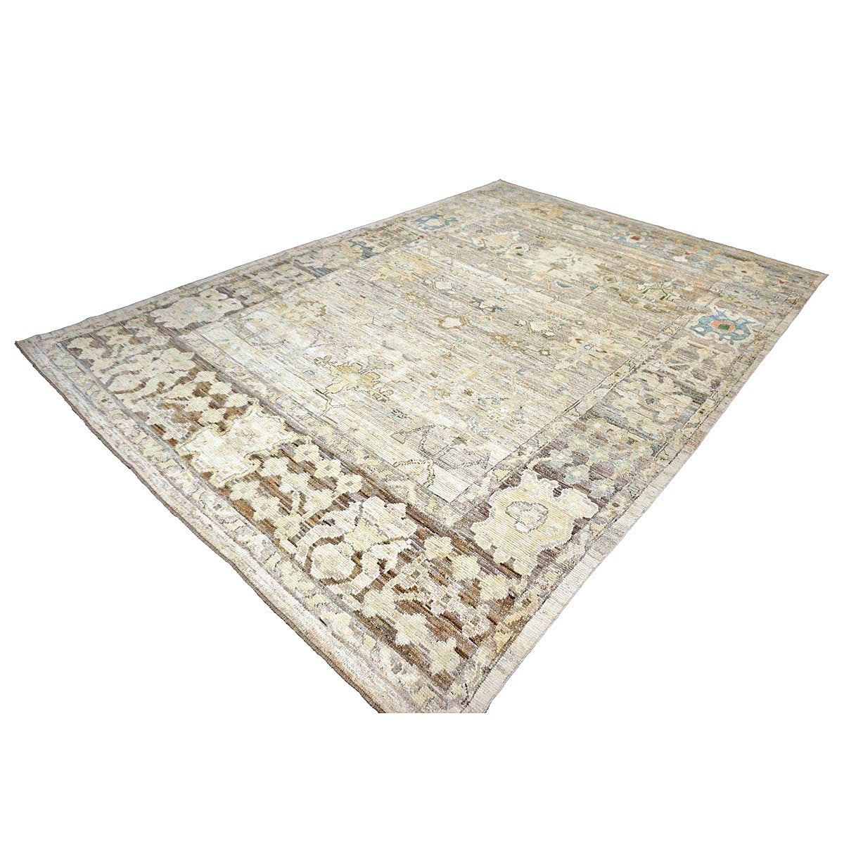 21st Century Turkish Oushak Wool 9X13 Charcoal, Tan & Blue Handmade Area Rug #1144139