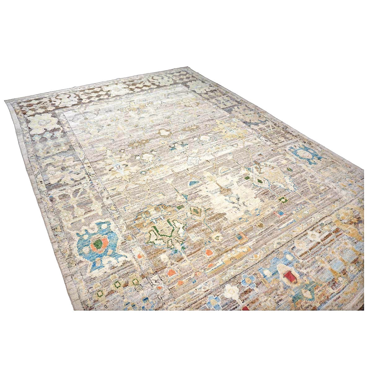 21st Century Turkish Oushak Wool 9X13 Charcoal, Tan & Blue Handmade Area Rug #1144139