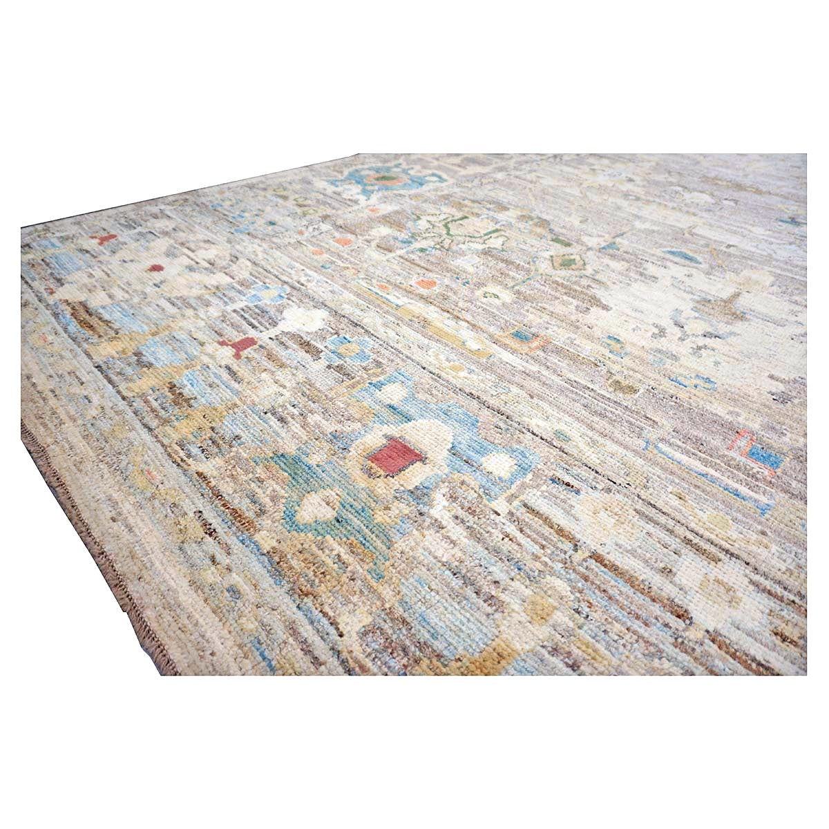 21st Century Turkish Oushak Wool 9X13 Charcoal, Tan & Blue Handmade Area Rug #1144139