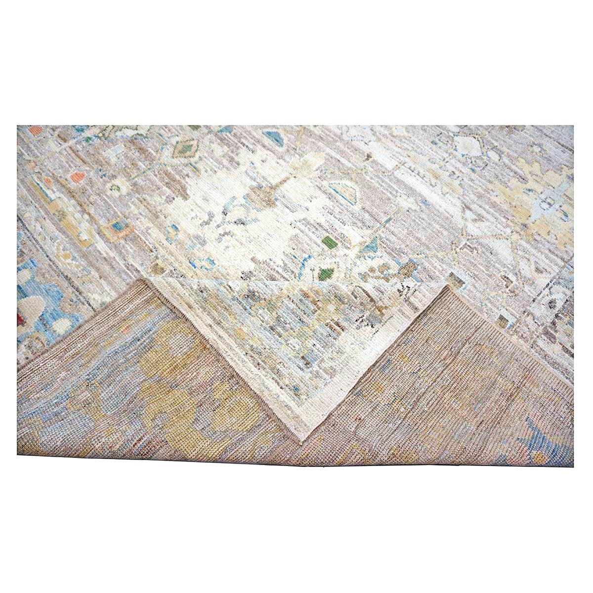 21st Century Turkish Oushak Wool 9X13 Charcoal, Tan & Blue Handmade Area Rug #1144139