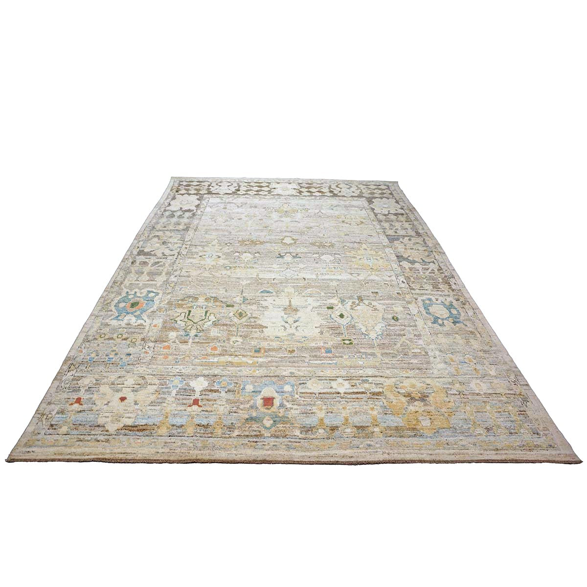 21st Century Turkish Oushak Wool 9X13 Charcoal, Tan & Blue Handmade Area Rug #1144139
