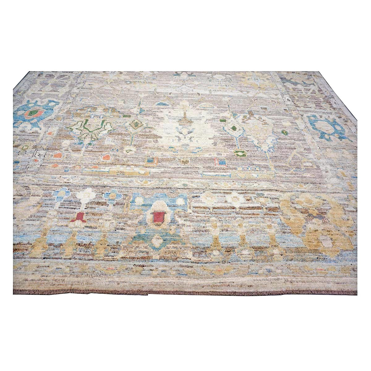 21st Century Turkish Oushak Wool 9X13 Charcoal, Tan & Blue Handmade Area Rug #1144139