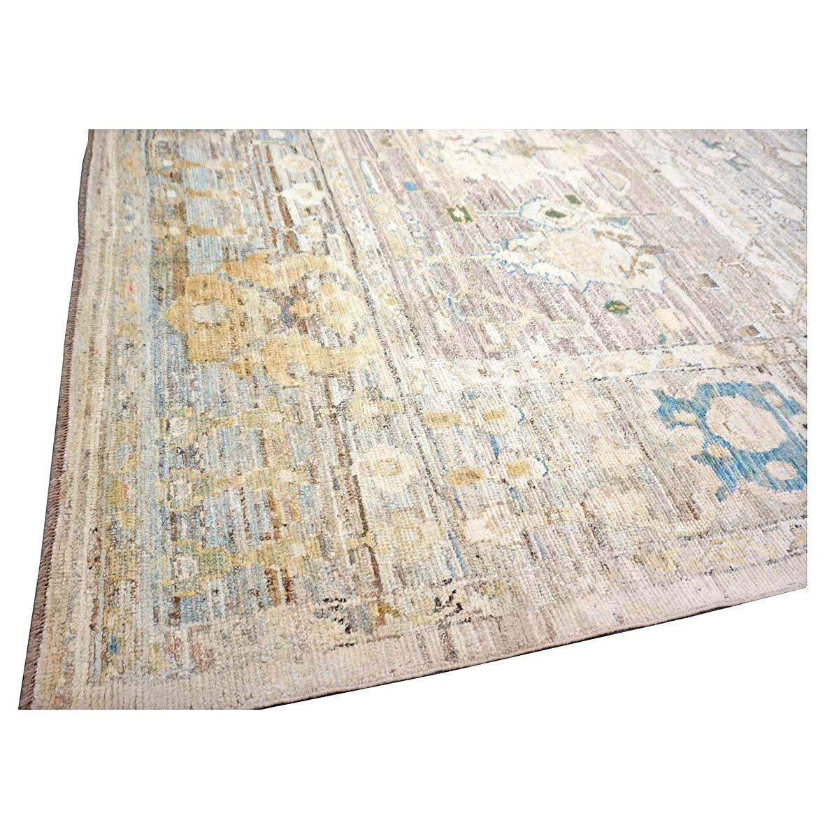 21st Century Turkish Oushak Wool 9X13 Charcoal, Tan & Blue Handmade Area Rug #1144139