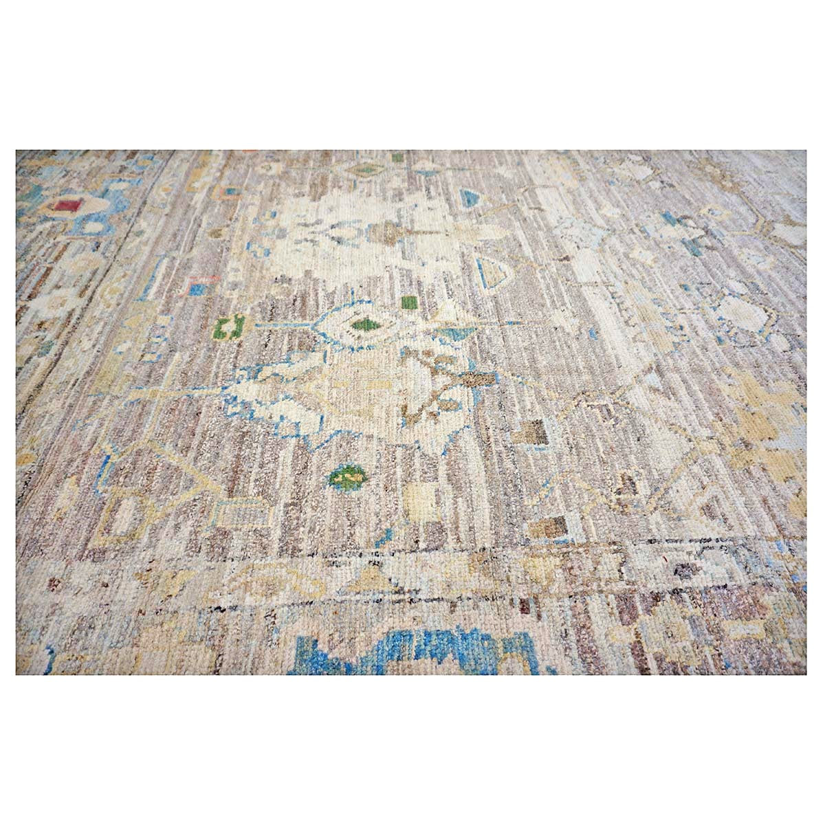 21st Century Turkish Oushak Wool 9X13 Charcoal, Tan & Blue Handmade Area Rug #1144139