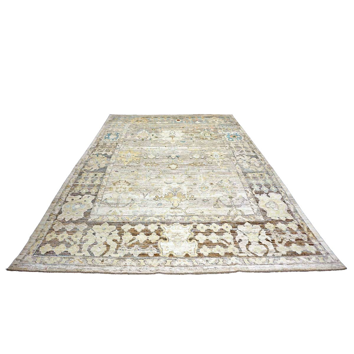 21st Century Turkish Oushak Wool 9X13 Charcoal, Tan & Blue Handmade Area Rug #1144139
