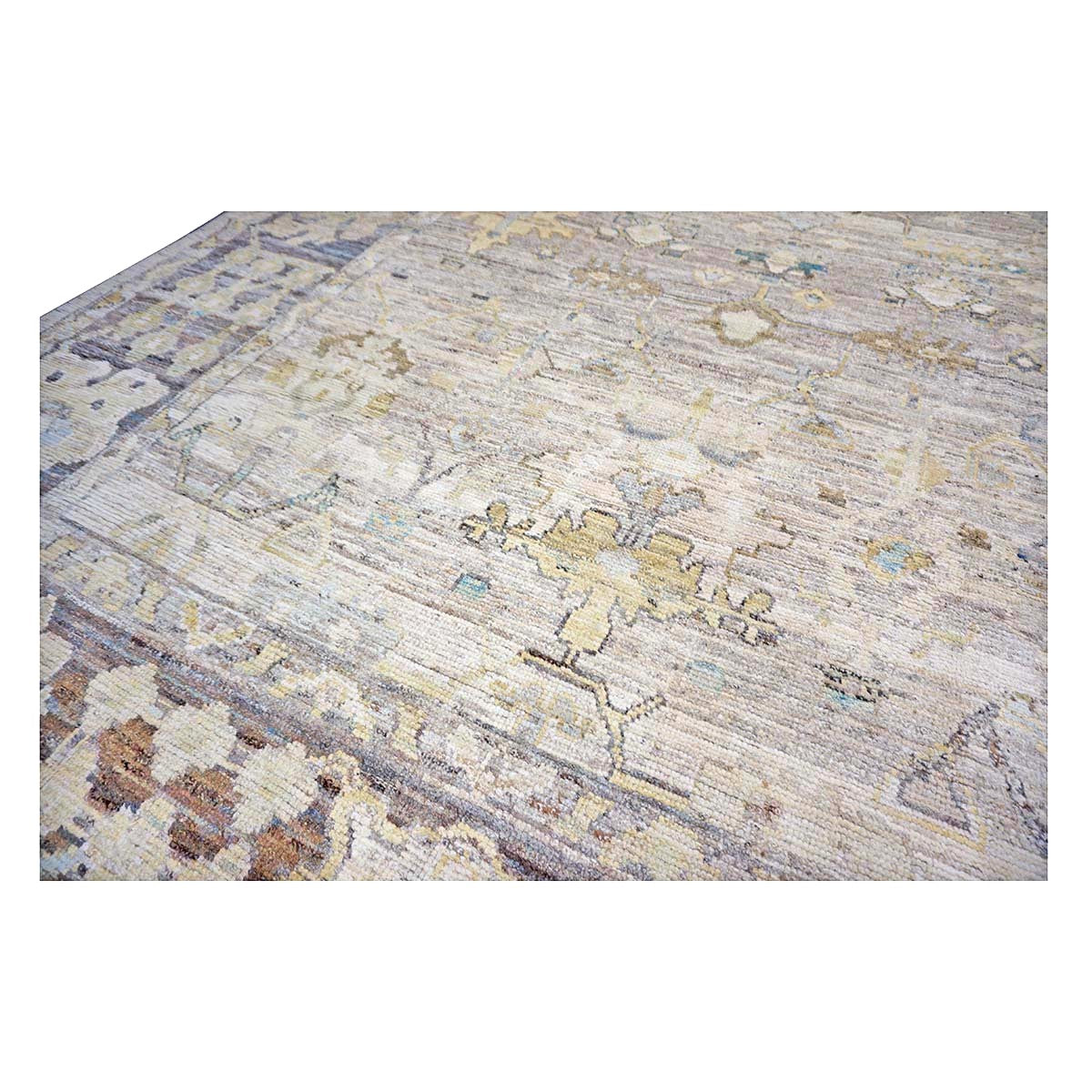 21st Century Turkish Oushak Wool 9X13 Charcoal, Tan & Blue Handmade Area Rug #1144139