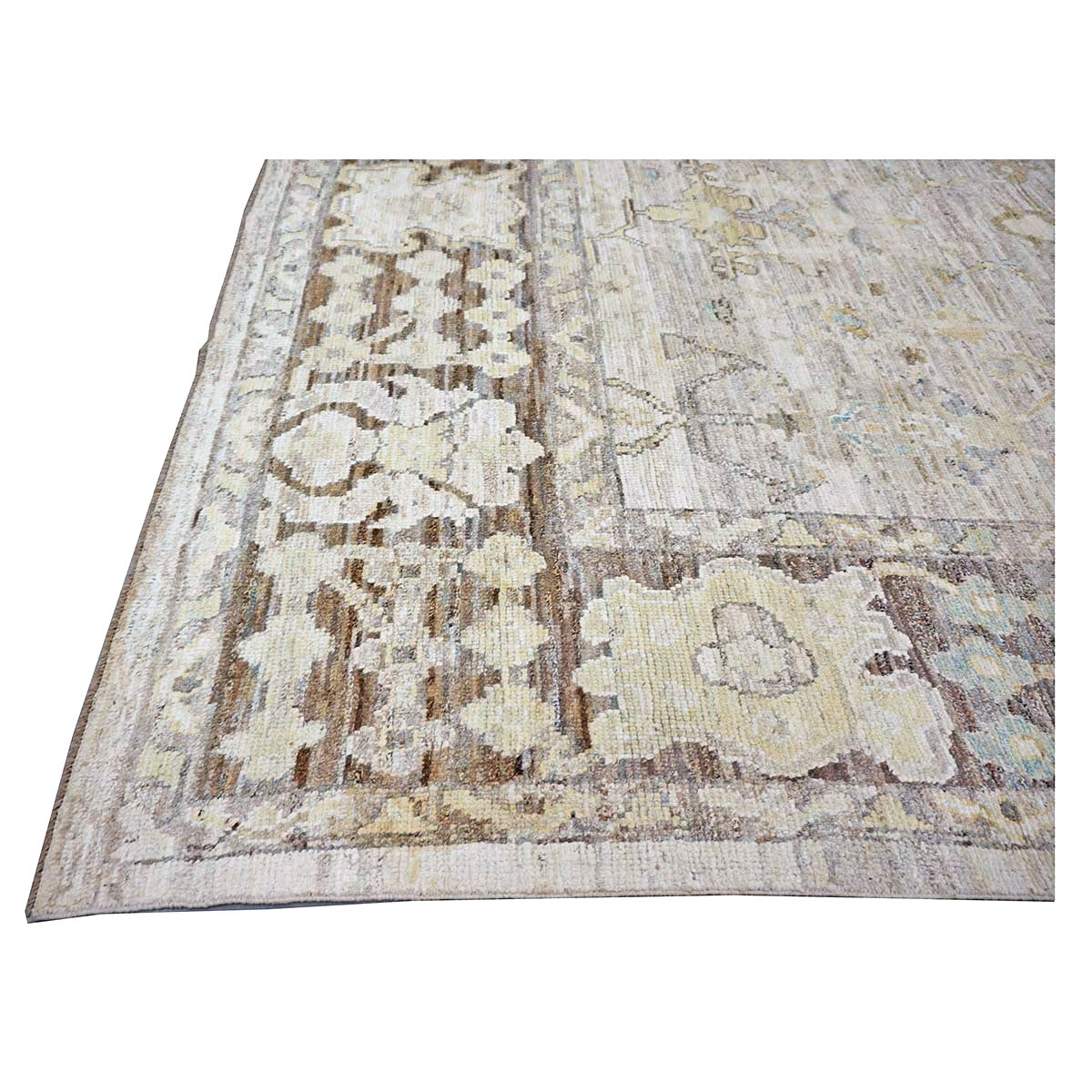 21st Century Turkish Oushak Wool 9X13 Charcoal, Tan & Blue Handmade Area Rug #1144139