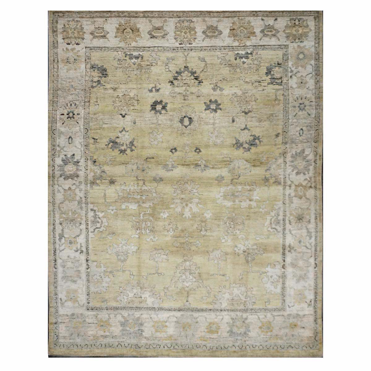 21st Century Turkish Oushak Wool 10X13 Gold, Ivory & Charcoal Handmade Area Rug #1144141