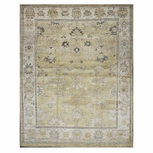 21st Century Turkish Oushak Wool 10X13 Gold, Ivory & Charcoal Handmade Area Rug #1144141