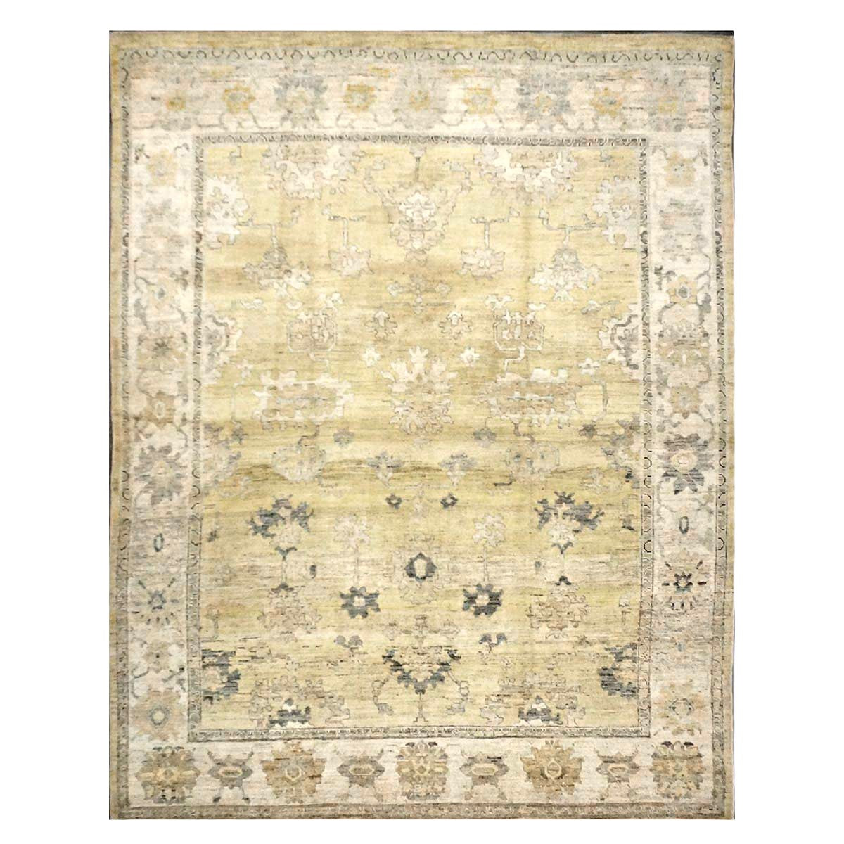 21st Century Turkish Oushak Wool 10X13 Gold, Ivory & Charcoal Handmade Area Rug #1144141