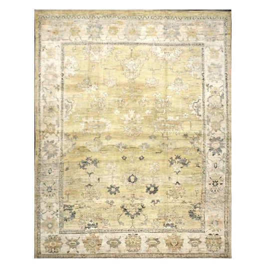 21st Century Turkish Oushak Wool 10X13 Gold, Ivory & Charcoal Handmade Area Rug #1144141