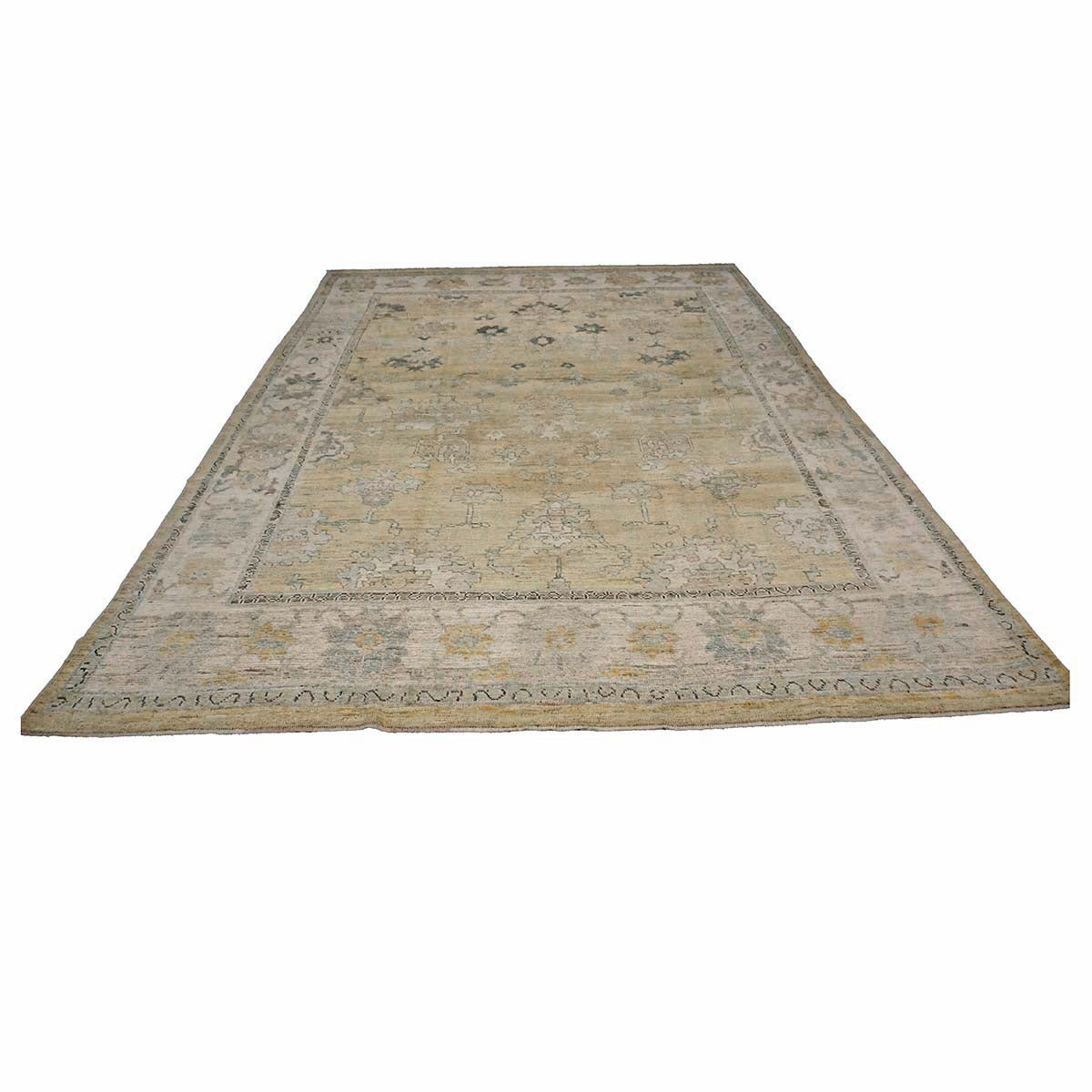 21st Century Turkish Oushak Wool 10X13 Gold, Ivory & Charcoal Handmade Area Rug #1144141