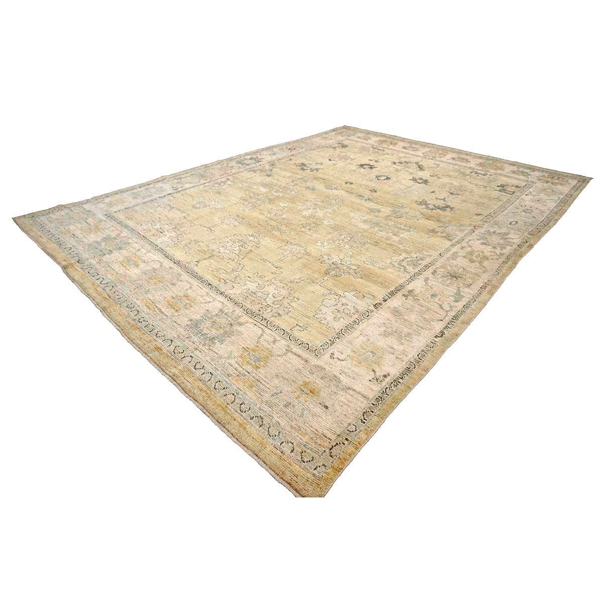 21st Century Turkish Oushak Wool 10X13 Gold, Ivory & Charcoal Handmade Area Rug #1144141