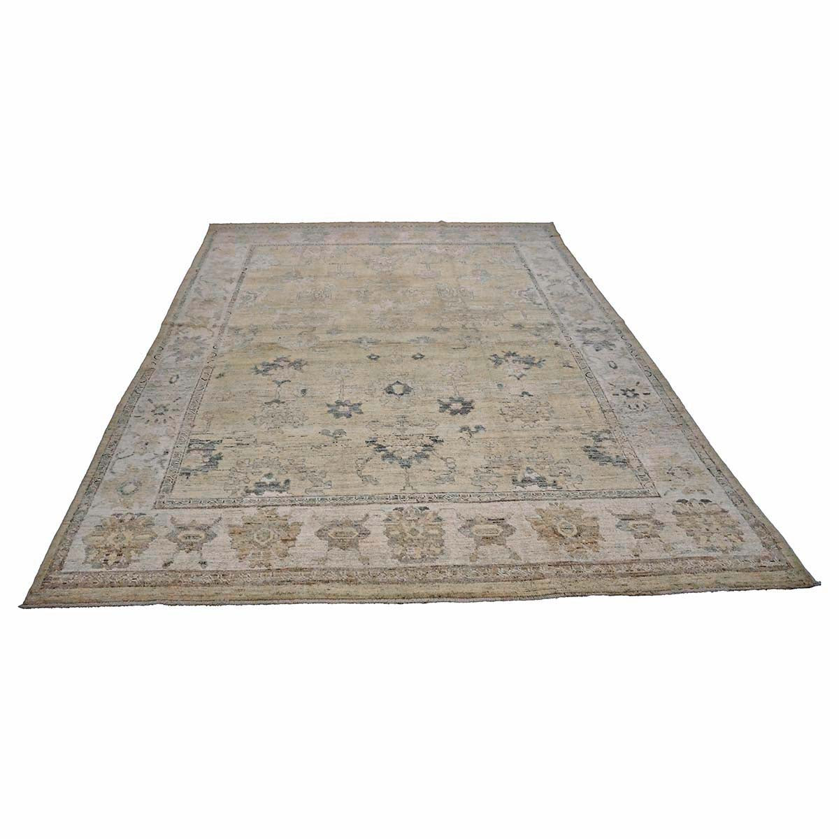 21st Century Turkish Oushak Wool 10X13 Gold, Ivory & Charcoal Handmade Area Rug #1144141