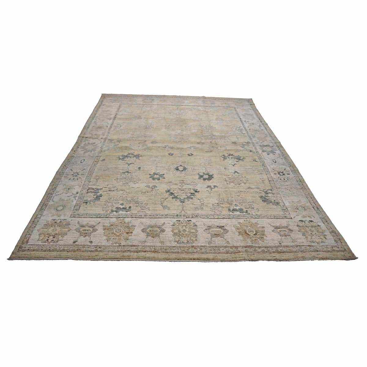 21st Century Turkish Oushak Wool 10X13 Gold, Ivory & Charcoal Handmade Area Rug #1144141