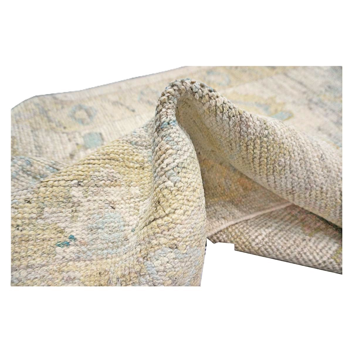 21st Century Turkish Oushak Wool 3X19 Yellow, Ivory & Charcoal Handmade Runner Rug #1144143