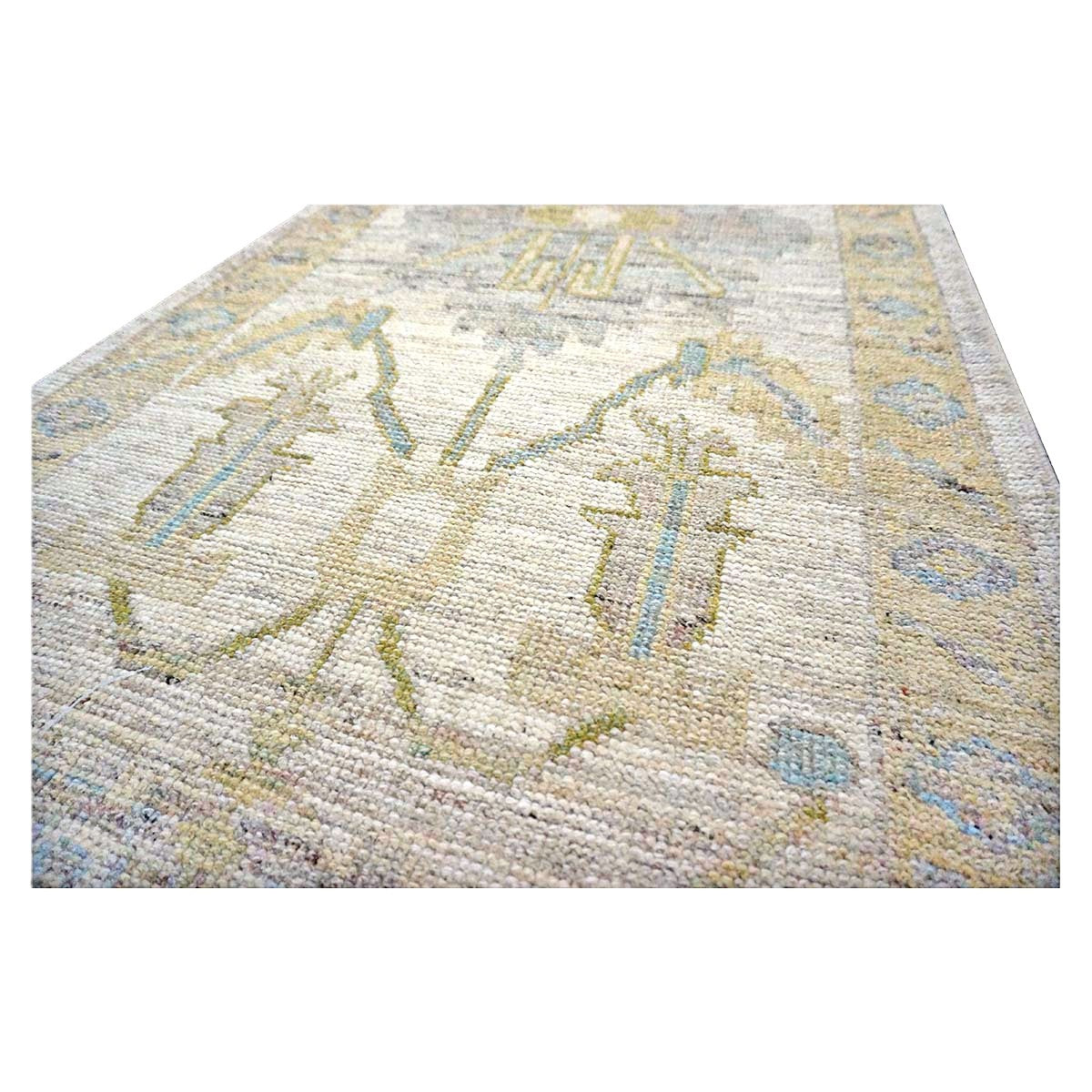 21st Century Turkish Oushak Wool 3X19 Yellow, Ivory & Charcoal Handmade Runner Rug #1144143