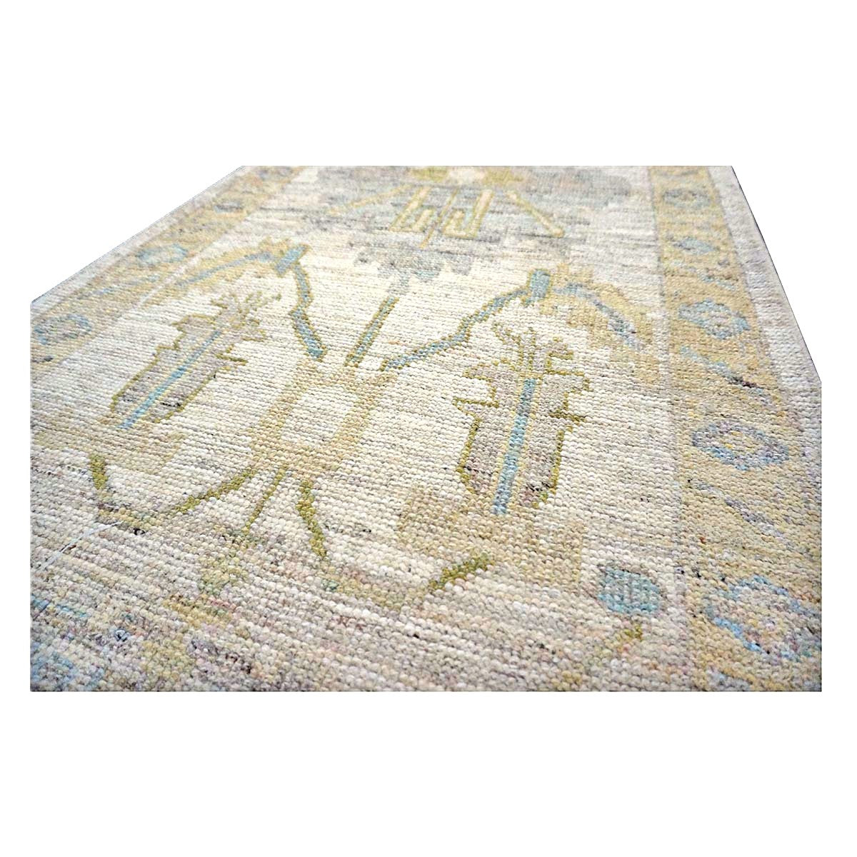 21st Century Turkish Oushak Wool 3X19 Gold, Ivory & Charcoal Handmade Runner Rug #1144144