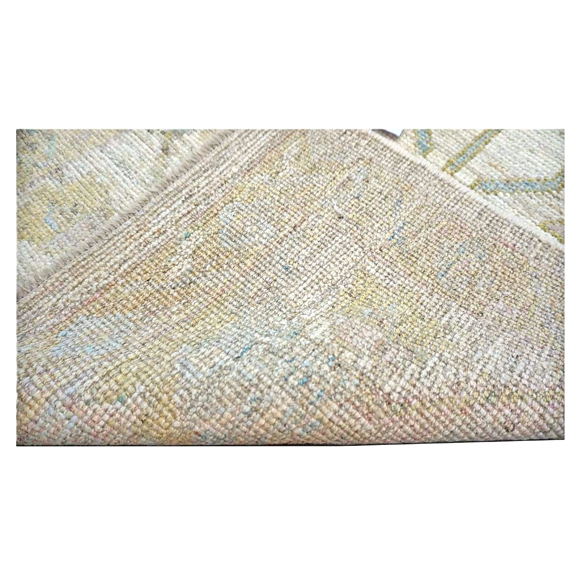 21st Century Turkish Oushak Wool 3X19 Gold, Ivory & Charcoal Handmade Runner Rug #1144144