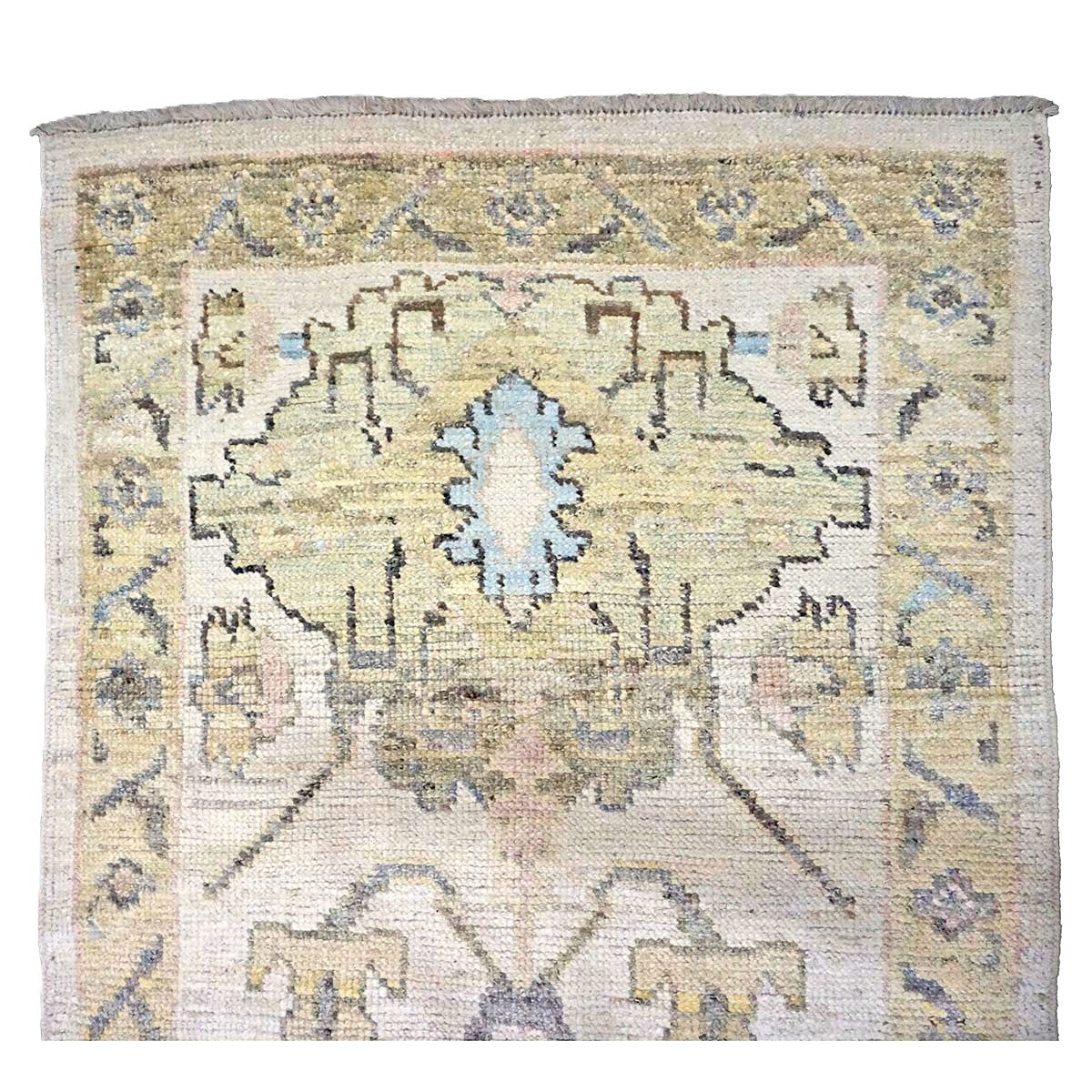 21st Century Turkish Oushak Wool 3X19 Gold, Ivory & Charcoal Handmade Runner Rug #1144144