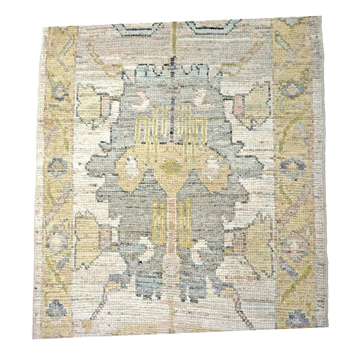 21st Century Turkish Oushak Wool 3X19 Gold, Ivory & Charcoal Handmade Runner Rug #1144144