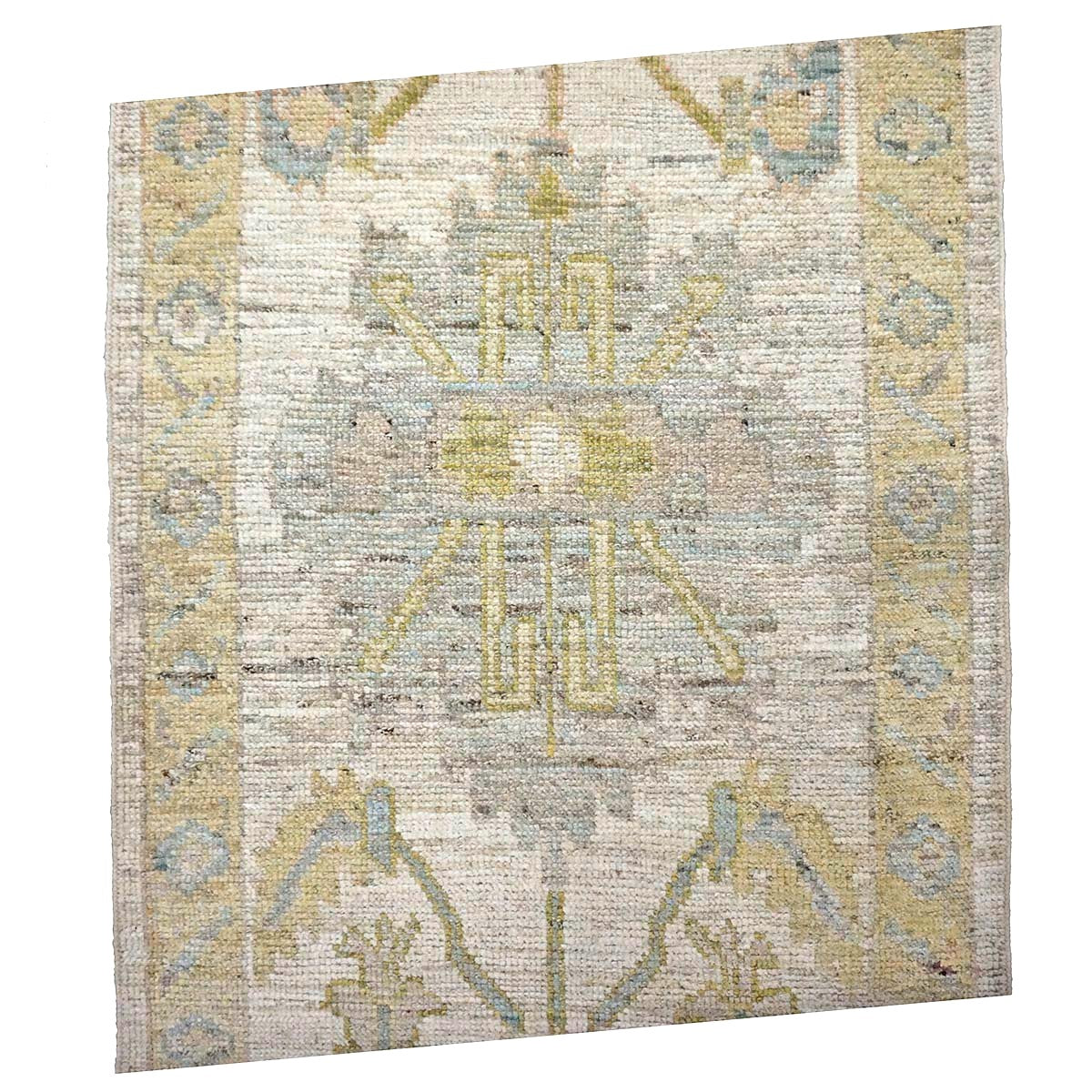 21st Century Turkish Oushak Wool 3X19 Gold, Ivory & Charcoal Handmade Runner Rug #1144144