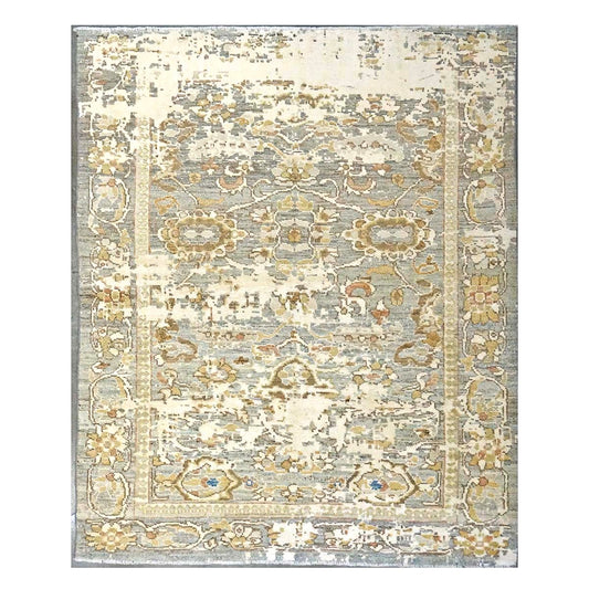 21st Century Turkish Oushak Wool & Silk 5X6 Gray, Ivory & Yellow Handmade Area Rug #1144146