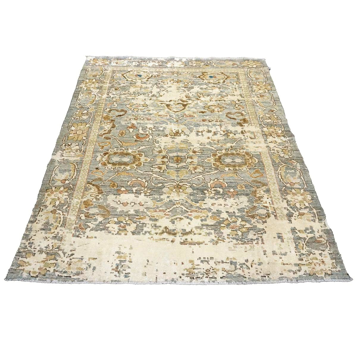 21st Century Turkish Oushak Wool & Silk 5X6 Gray, Ivory & Yellow Handmade Area Rug #1144146