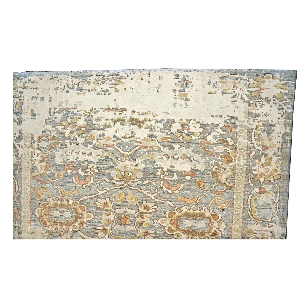 21st Century Turkish Oushak Wool & Silk 5X6 Gray, Ivory & Yellow Handmade Area Rug #1144146