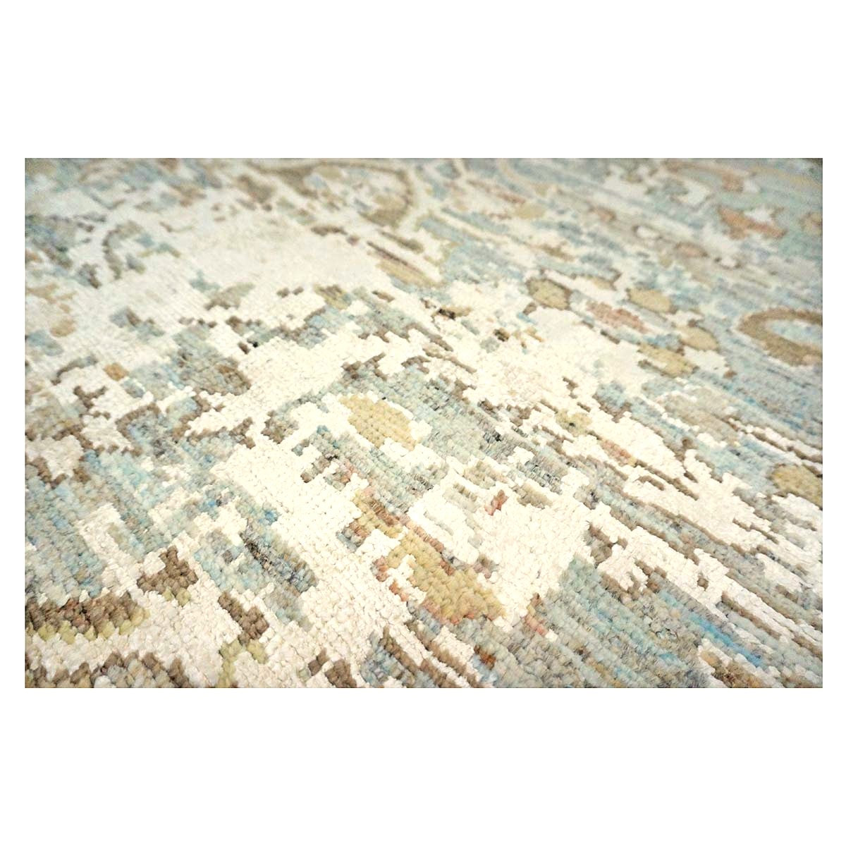 21st Century Turkish Oushak Wool & Silk 5X6 Gray, Ivory & Yellow Handmade Area Rug #1144146