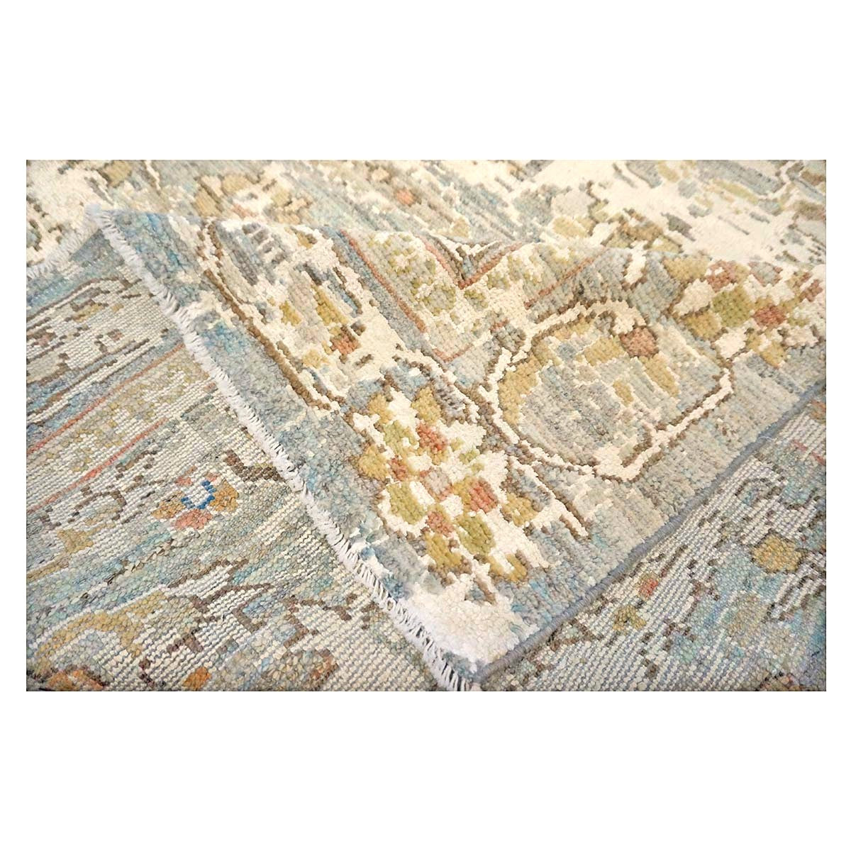 21st Century Turkish Oushak Wool & Silk 5X6 Gray, Ivory & Yellow Handmade Area Rug #1144146