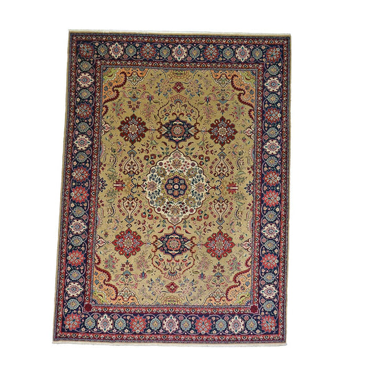 Vintage Persian Tabriz Wool 8x11 Tan, Red & Blue Handmade Area Rug #1144150