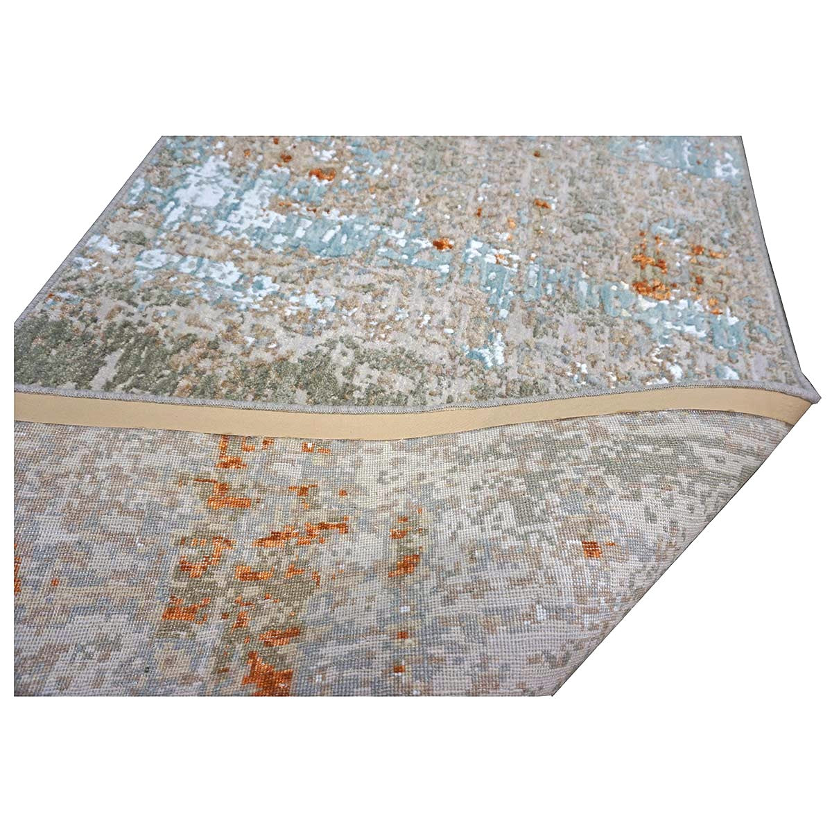 21st Century Indian Modern Wool & Silk 3X9 Grey, Rust, & Slate Runner Rug #1144152