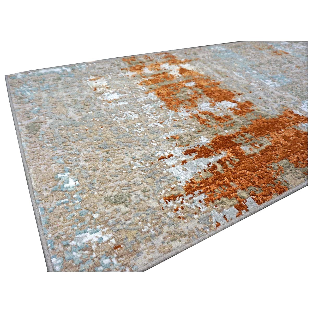 21st Century Indian Modern Wool & Silk 3X9 Grey, Rust, & Slate Runner Rug #1144152