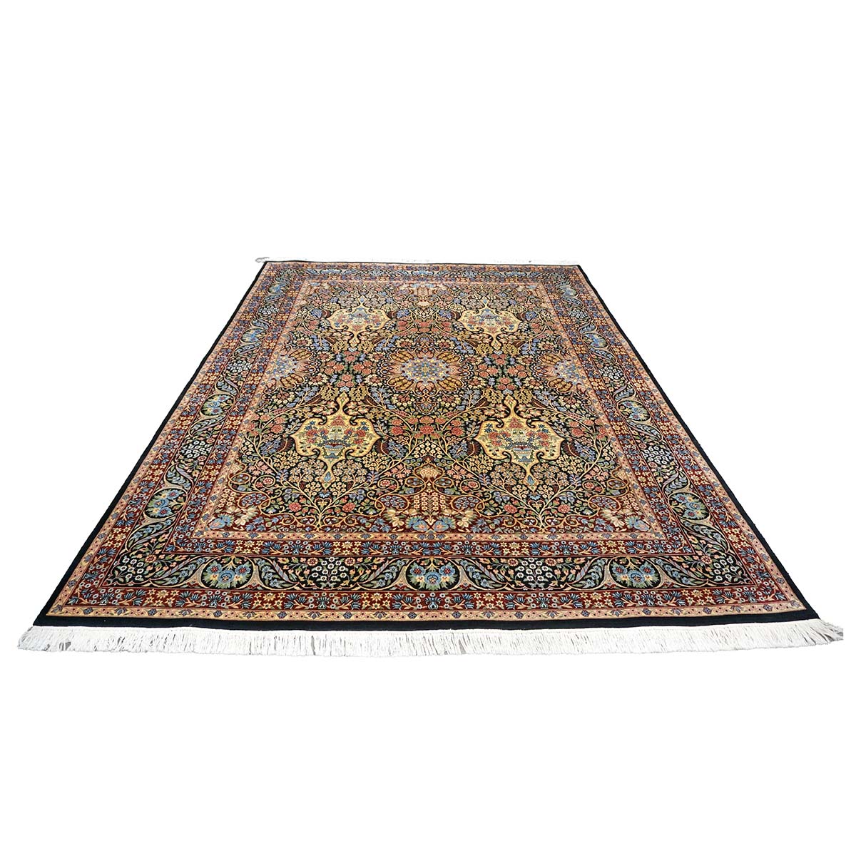 Pakistani Lavra Kerman Wool 9x12 Black, Rust & Blue Handmade Area Rug #1144156
