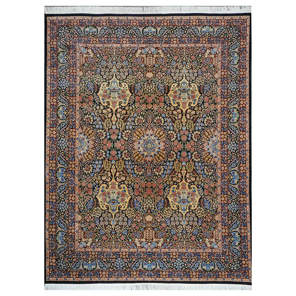 Pakistani Lavra Kerman Wool 9x12 Black, Rust & Blue Handmade Area Rug #1144156