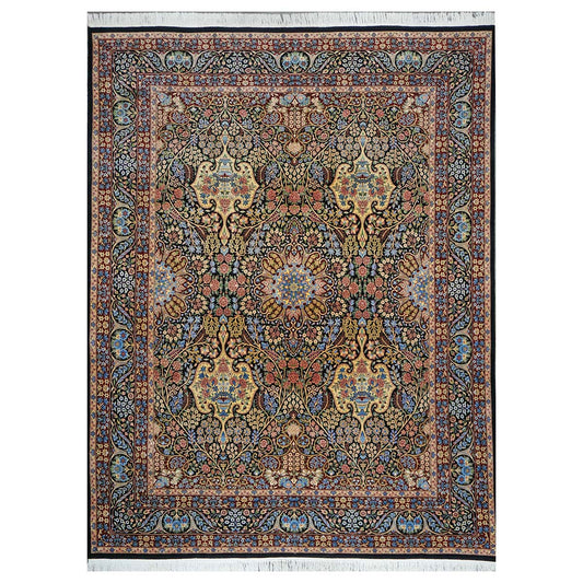 Pakistani Lavra Kerman Wool 9x12 Black, Rust & Blue Handmade Area Rug #1144156