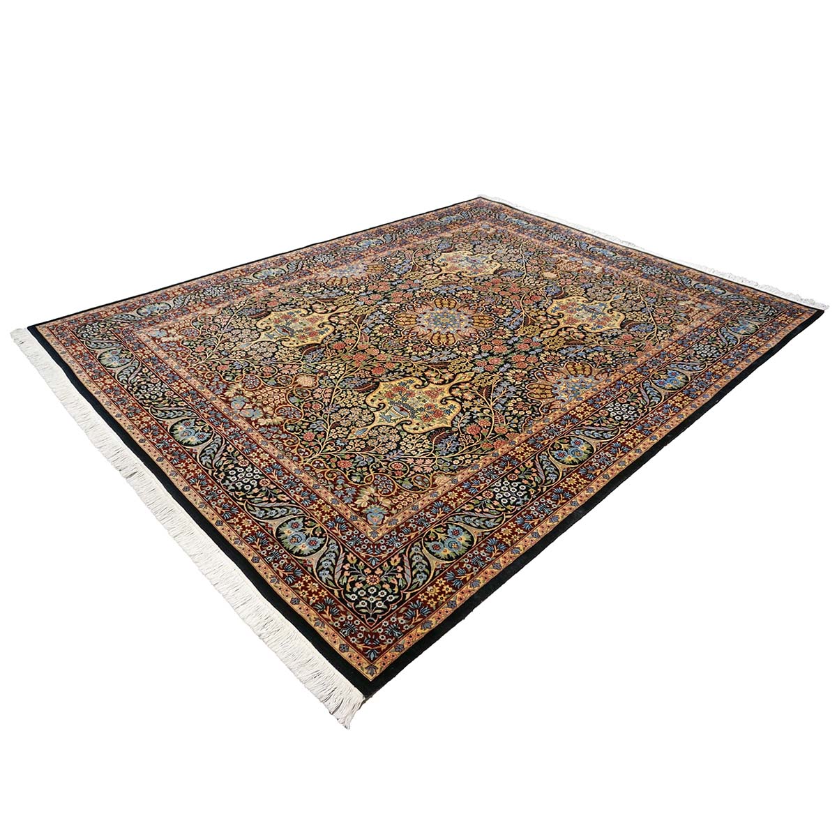 Pakistani Lavra Kerman Wool 9x12 Black, Rust & Blue Handmade Area Rug #1144156