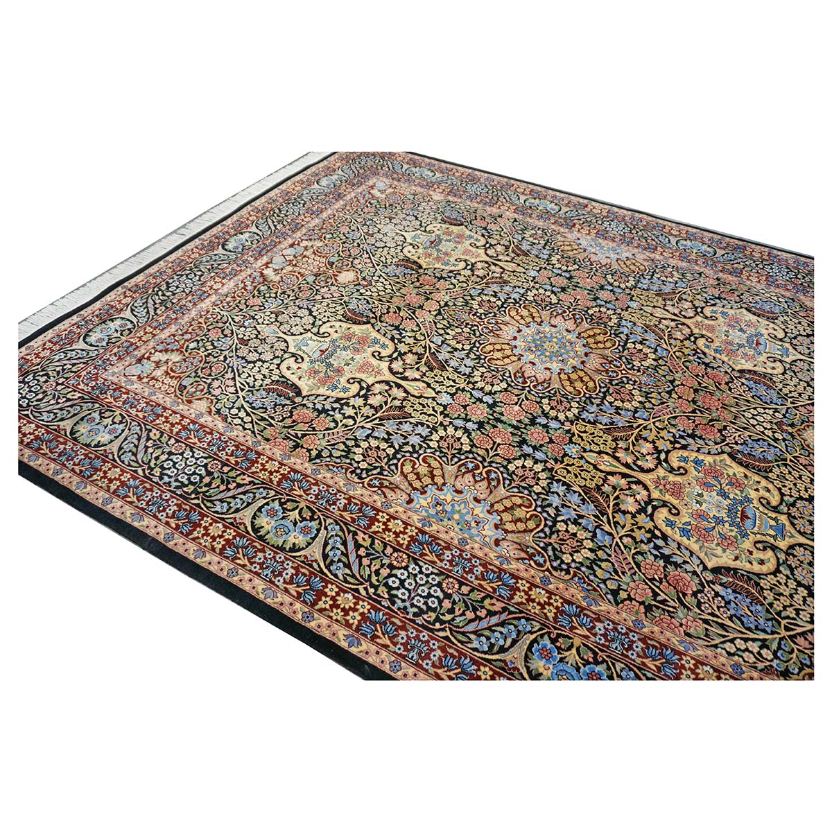 Pakistani Lavra Kerman Wool 9x12 Black, Rust & Blue Handmade Area Rug #1144156