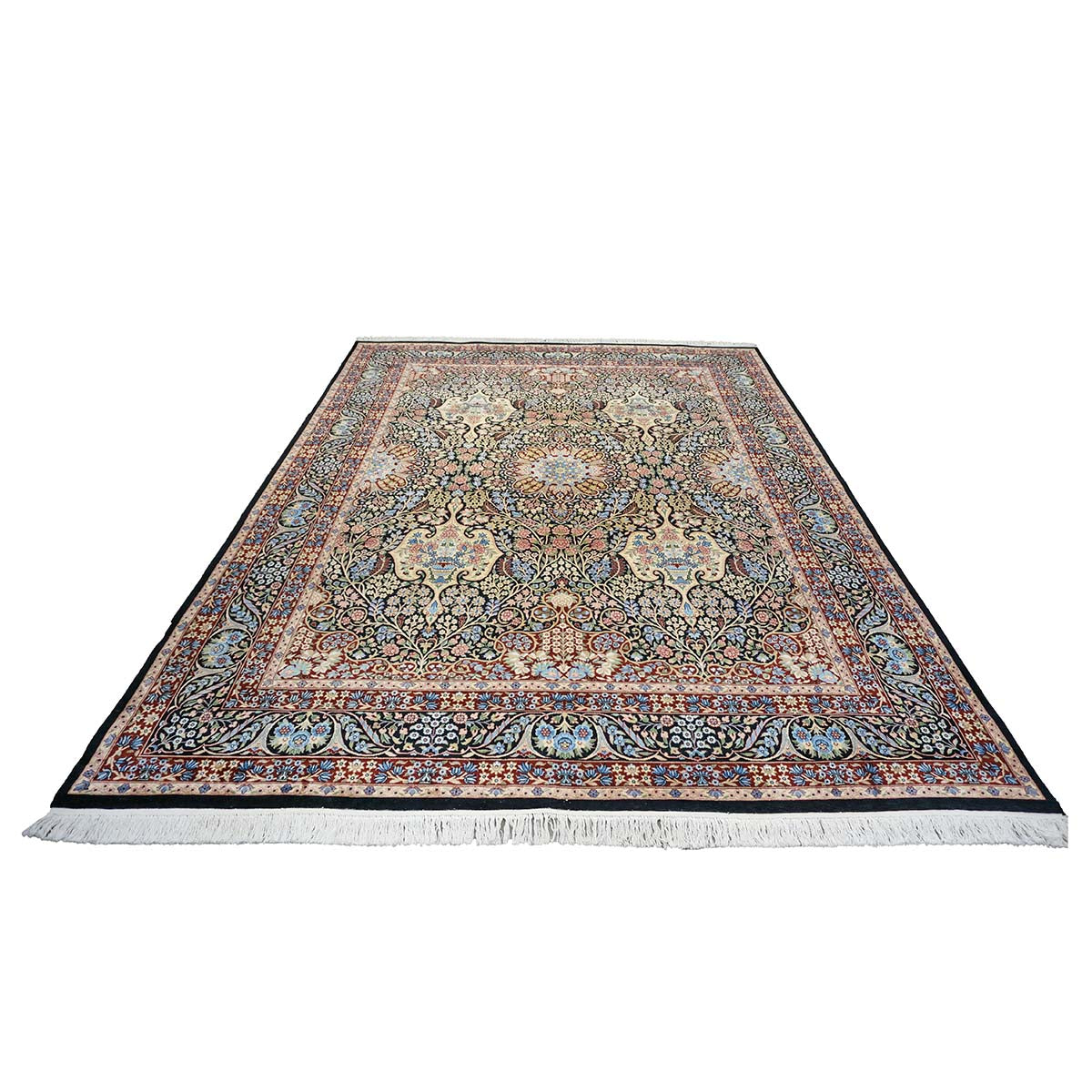 Pakistani Lavra Kerman Wool 9x12 Black, Rust & Blue Handmade Area Rug #1144156
