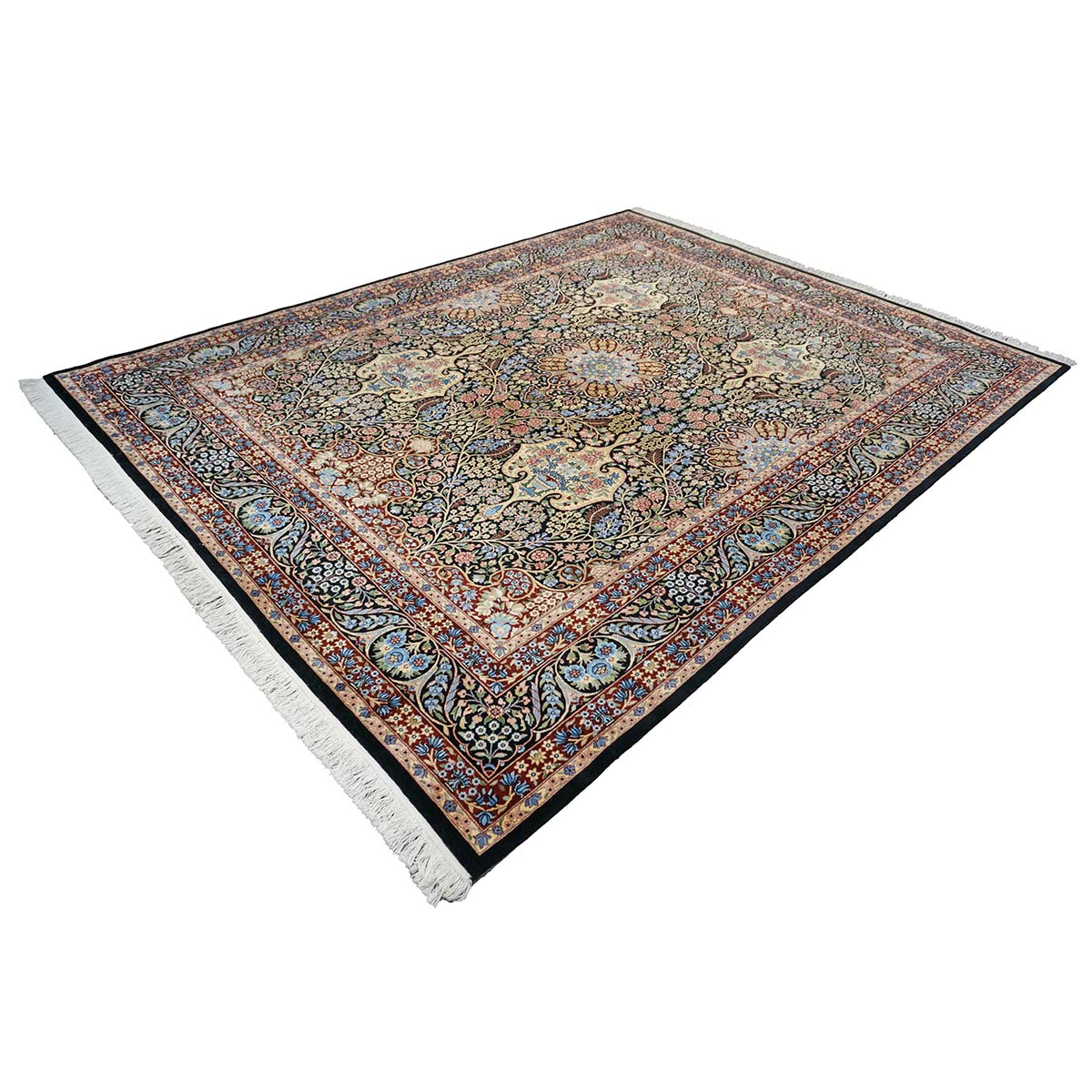 Pakistani Lavra Kerman Wool 9x12 Black, Rust & Blue Handmade Area Rug #1144156
