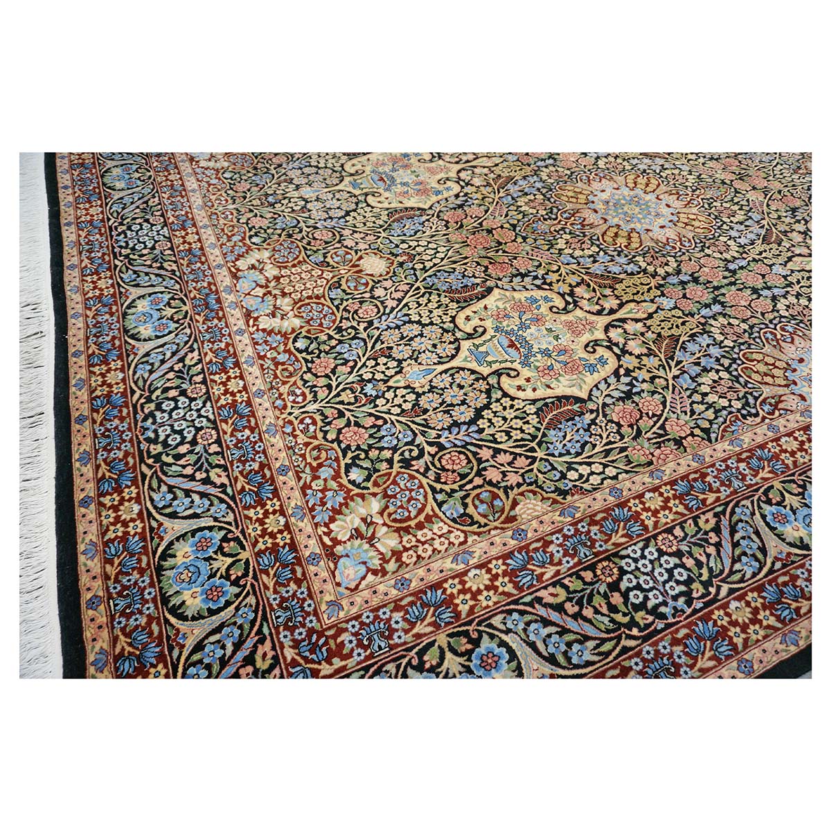 Pakistani Lavra Kerman Wool 9x12 Black, Rust & Blue Handmade Area Rug #1144156